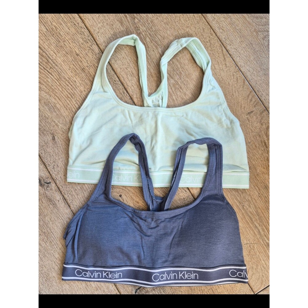 Calvin Klein Women's Racerback Cotton Bralette Set 2 Pk- Light Green & Charcoal